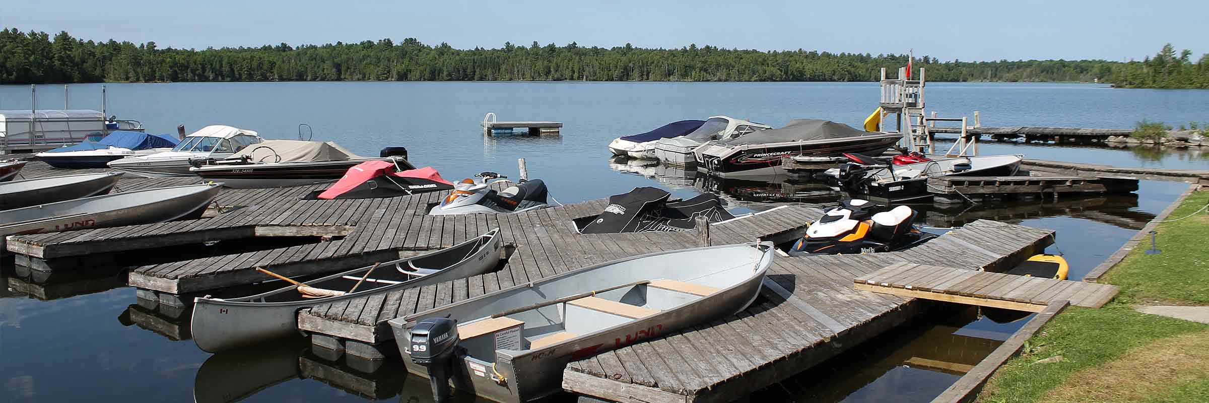 Boat Storage in White Lake: Boats in boat slips at Pickerel Bay Lodge